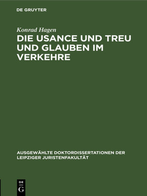 cover image of Die Usance und Treu und Glauben im Verkehre